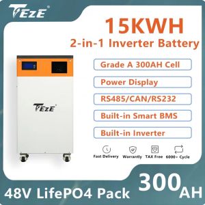 TEZE 48V 300AH LIFEPO4 Batteri 15KWH Powerwall All-in-One med 5KW Inverter Max. Sex parallell 51V 300AH Off-Grid lagringssystem