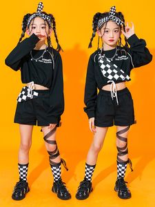 2023 Nya jazzdansdräkter Black Crop Tops Shorts Kpop Outfits For Girls Ballroom Hip Hop Dance Performance Clothes DQS12010