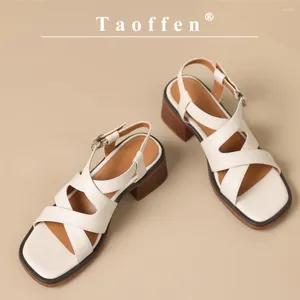 Dress Shoes Taoffen Casual Women's Sandals Street Style Summer Roman Square Heel Female Open Toe Buckle Strap Handmade