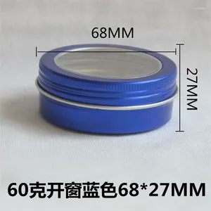 Storage Bottles 200 X 2oz Round Tins Screw Lids Tin With Clear Window 60ml Blue Metal Spice Containers Aluminum Box DIY Travel Jars