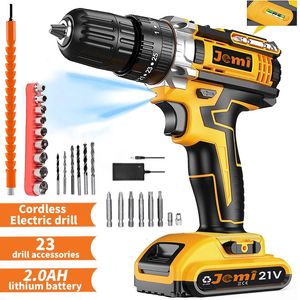 21V Cordless Drill Set 23 Pieces with 38 Keyless Chuck 25 3 Clutch Work Light Max Torque 45Nm 2 Speeds 240407