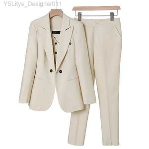 Women's Two Piece Pants Solid color jacket vest and pants 3-piece womens pants set uniform design C240411