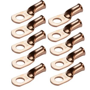 25/10/6/2PCS 3/8" 5/16" 1/4"Wire Ring Lugs Bare Copper 6 AWG Gauge Connectors Crimp Terminals Kit Assortment