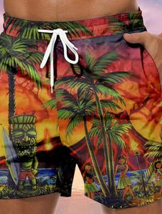 Shorts de shorts de praia tiki tiki coconut árvore rápida seca curta férias casuais havaiano 4 microelástica