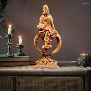 Estatuetas decorativas de madeira guanyin buda bodhisattva estátua buddhismo esculpido à mão Figura Office Home Room Feng Shui 7.07 em
