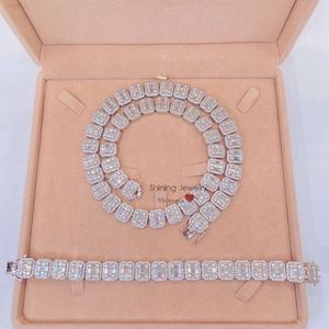 2024 Real 925 Sterling Silber 15mm Herren Diamond Halskette Baguette Diamond Kette