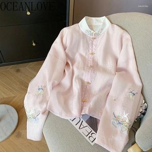 Женские блузки Oceanlove Розовые вышитые рубашки Женщины веры в китайский стиль винтажный элегантный модный Blusas Mujer весенняя осень осень