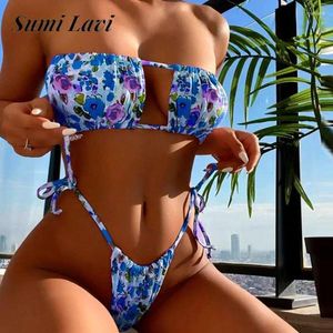 MEDIA DE MUNDA FUNHOR 2024 PLZEADO Top Sexy Biquíni Conjunto de Laca Floral Prind Roupa Backless Fashion Moda Matadura Push Up Thong Two Duas peças