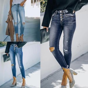 Jeans femininos femininos de várias faixas de rua magro feminino Mulheres de botão de jeans de ajuste de caba