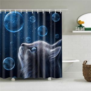 New 2023 Cat Shower Curtain 3D Print Bathroom Waterproof Polyester Curtain Octopus Washable Bath Decor Curtains with 12 Hook