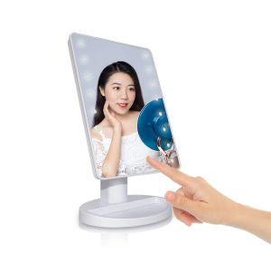 16 Specchio di vanità per trucco illuminato a LED 360 ﾰ Ruota con sommario del sensore di touch, rotazione regolabile, specchio cosmetico portatile