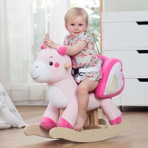 Urocza zabawka na biegunach dziecięcej koni jednorożca dla 6 -miesięcznych lat - Perfect Plush Animal Rocker dla chłopców i dziewcząt maluch (różowy)