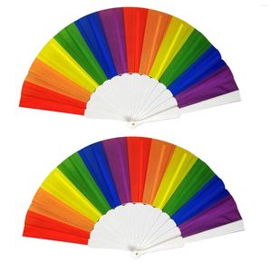 Estatuetas decorativas 2pcs desfilarem verão grande presente dobrável plástico fã de arco -íris homens homens halloween raves festivais de dança de orgulho coloridos coloridos