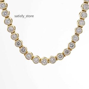 Hiphop VVS1 Diamond Bezel Necklace Real 14K/18K Gold 16/18/20in Moissanite Tennis Chain for Men Women