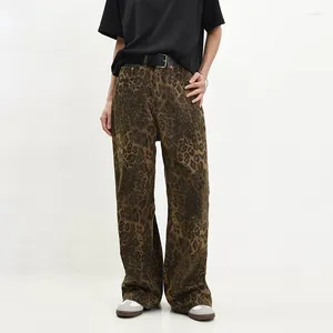 Men's Jeans Tan Leopard Women&Men Denim Pants Large Wide Leg Trousers Street Wear Hip Hop Vintage Cotton Loose Casual