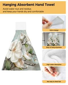 Flores brancas idílicas Toalha de fundo vintage para o banheiro absorvente de cozinha toalhas penduradas Microfiber Kids Handkerchief