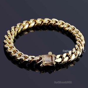 Bracelets de charme 10mm Miami Cuban Link Iced Out Gold Sier Hip Hop Bling Bling Chains Men.