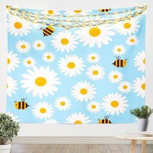 Bee Daisy Flower Pattern Tapestries Bohemian Hippie Psychedelic Tapestries Wall Hanging For Home Dorm Bedroom Living Room Decor
