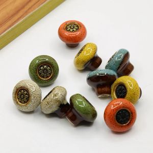 Furniture Accessories Durable Vintage Ceramic Cabinet Knobs European Style Flower Carving Drawer Pulls Round Cabinet Handle