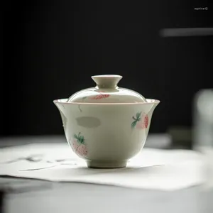 TEAWARE SETS UnderGlaze Handmålad Strawberry Tureen Handgjord äggskal keramisk te skål handhållen kopp