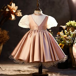 Ball Gown Flower Girls Dresses for Weddings satin Little Kids Toddler Pageant Dress Crystal First holy Communion Gowns Baby Birthday Party Dress Girls Pageant dress