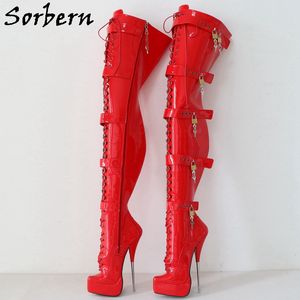 Sorbern Sexy Ballet Boots Женщины заблокируемая молния на молнии высокая металлическая каблука платформа длинная шнур