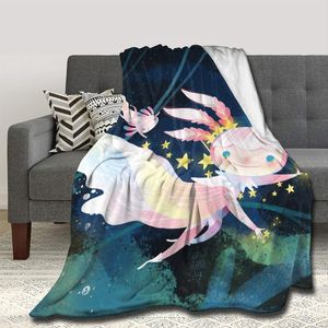 Cute Kawaii Axolotl Blanket for Bed Sofa Axolotl Throw Blankets Warm Lightweight Soft Flannel Animals Blankets Quilt Home Decor