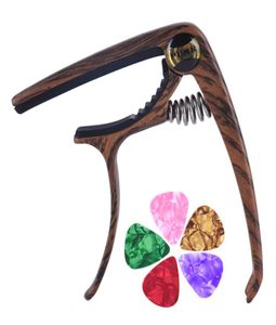Trigger Style Capos Wood Grain Zinc alloy Guitar Capo With Pull String Nail 6pcs guitar picks2522882