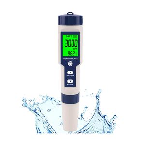 Tester salato con piscina, misuratore di salinità digitale, alta precisione 5 in 1 tester di salinità per acqua salata, kit di prova impermeabile IP67