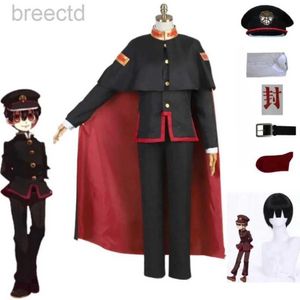 Anime Costumes Anime Jibaku Shounen Hanako kun Yugi Amane Cosplay Halloween Costume Toilet Binding Cloak Black Full Set Uniform Wig Hat Set 240411