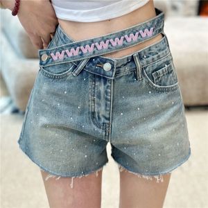 Letra clássica jeans shorts femininos roupas de grife de gente bordada de jeans de jeans de verão casual calça curta para menina