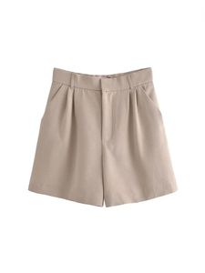TRAF Women Fashion Side Pockets Linen Bermuda Shorts Vintage High Waist Zipper Fly Female Casual Short Pants Mujer Collocation 240411