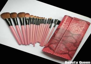 15Pcs Makeup Brushes Eyeshadow Set Eyebrow Comb with Roll up Snake Pattern Pink Bag Make up Brush6593298