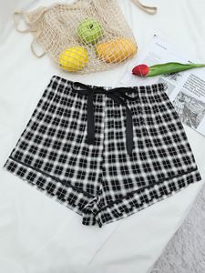 Summer Women's Pajama PJ Pants Lounge Plaid Elastyczna talia sznurka sznurka czarnoskóra