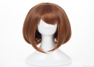 Parrucca dritta corta bobo parrucche corte da 12 pollici parrucca corta marrone chiaro entrambe per cosplay il mio eroe accademia Ochaco uraraka555227073703021