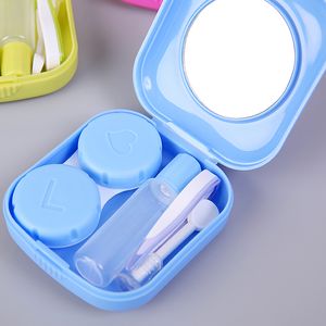 1PCS Girl Solid Contact Lens Container with Lens Tweezers Mirror Women Girl Contact Lens Cases Box Kit Set Eyewear Accessories