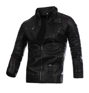 Fashion Men039s Winter Leather Jackets Men PU Stand Collar Slim Fit Lether Motorcycle Zipper Casual Jackets7253835