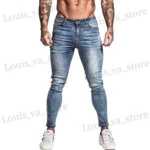 Men's Jeans GINGTTO jeans mens elastic waist tight jeans mens 2020 elastic torn pants mens T-shirt mens denim jeans blue T240411