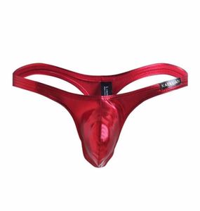 Men039s Thongs und G Strings Fashion Unterwäsche Penis Beutel sexy Nachahmung Leder Tanga Hombre Homosexuelle Herren Tanga Unterwäsche2275770