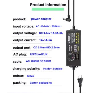 Regulowany od AC do prądu stałego 9 V 12V 15 V 18V 24 V 1A 3A 5A Adapter zasilający Universal 220 V do 12 V Volt Adapter +DC Trans