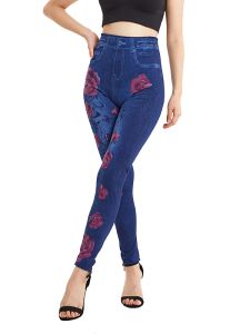 Visnxgi Stretchy Floral Stampa leggings morbidi jeans finti più dimensioni Donne pantaloni casuali a vita alta jeggings false denim s-3xl