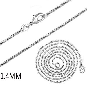 1,4 mm 925 Stamped Box Chain Necklace Sterling Silver Necklace for Women Fashion Lobster Clasp Chain Fit smycken som gör 16 18-24 tum LL