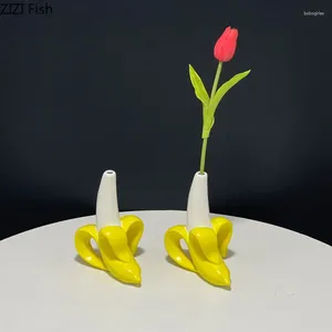 Vases Banana Shaped Ceramic Handmade Art Vase Ornaments Flower Arrangement Dried Desktop Decorative Crafts