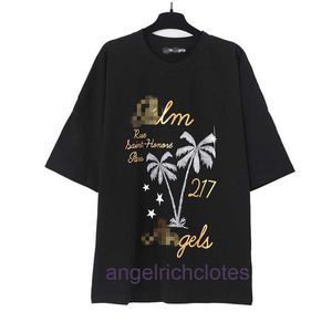 High end Designer clothes for Pa Angels Gold Plated Letter Coconut Tree Printed Short sleeved Tshirt for Men and Women High Street Half Sleeves with trademark tag 1to1