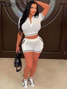 Traccettaci da donna Klalien Casual Shorts a due pezzi Set Women Summer Mesh See attraverso il crollo Pullover Crop Top High Waist Y2K Streetwear Outfit