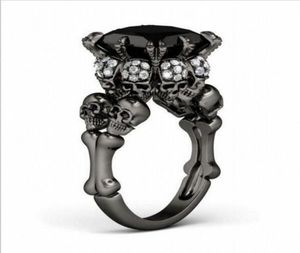Brand Punk Jewelry Skull 10kt Black Gold Princess preenchido com 5ct Black Sapphire Cocktail Bands Ring For Women Men61410833245799