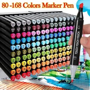 168 Färger Dual Tip Highlighter Marker Pen Set för Comic Art Sketch Graffiti Watercolor Korean Stationery Vibrant Coloring Penns 240328