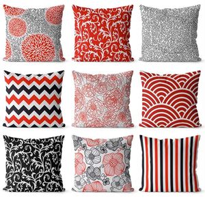 Kudde modern geometriska ränder Flower Square Throw Pillow/Almofadas Fall 43 53 Teen Vintage Red Black Plant Cover Home Decore