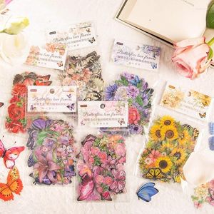 GRANTA DE GREST 50pcs adesivos de flores borboleta pacote pacote de lixo de lixo efêmer vintage colorido diário estético Supplies