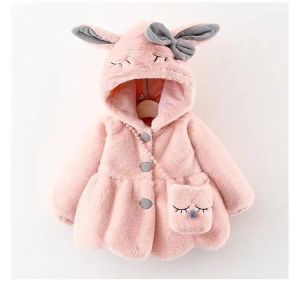 Animals New Rabbit Ears Plush Coat Girls Midlength Thick Warm Wool Sweater Winter Hooded Coat Toddler Girl Clothes Baby Girl Fur Coat